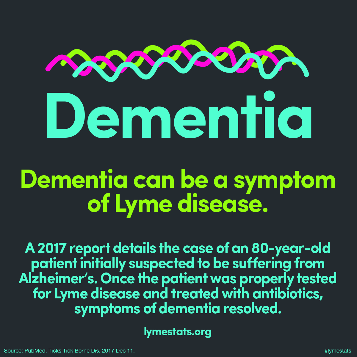 Dementia can be a symptom of Lyme disease. In a 2017 ...