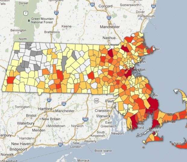 Map: Lyme Disease Cases In Mass., By Town 2010 Boston area ...